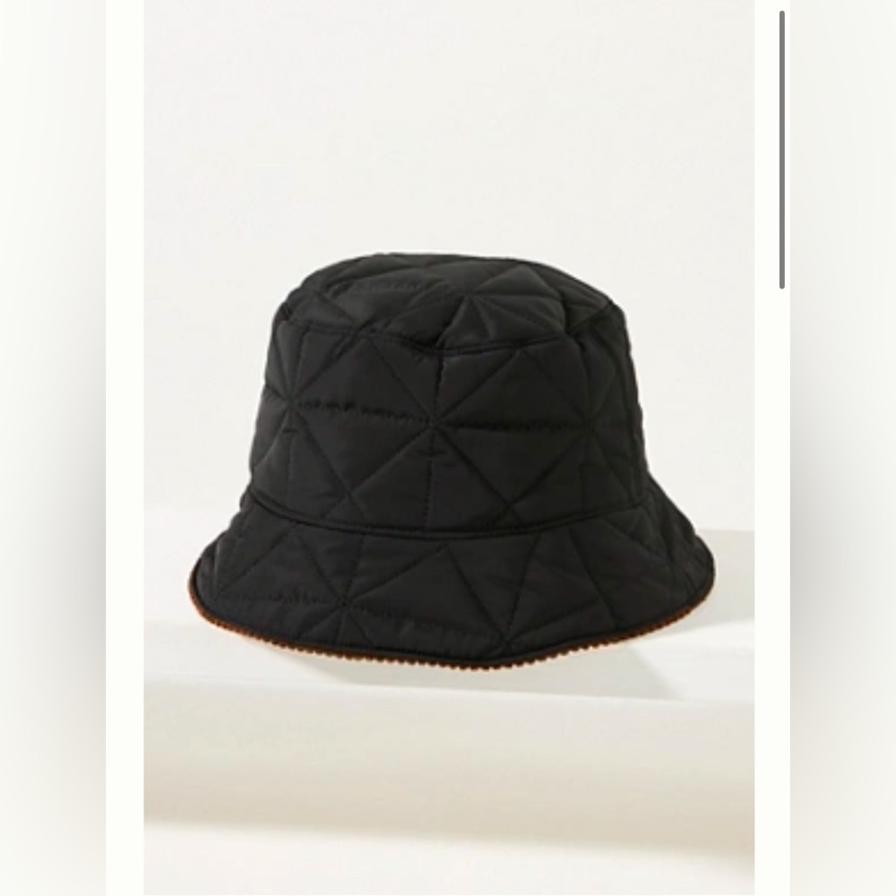 Anthropology Black Quilted Bucket Hat